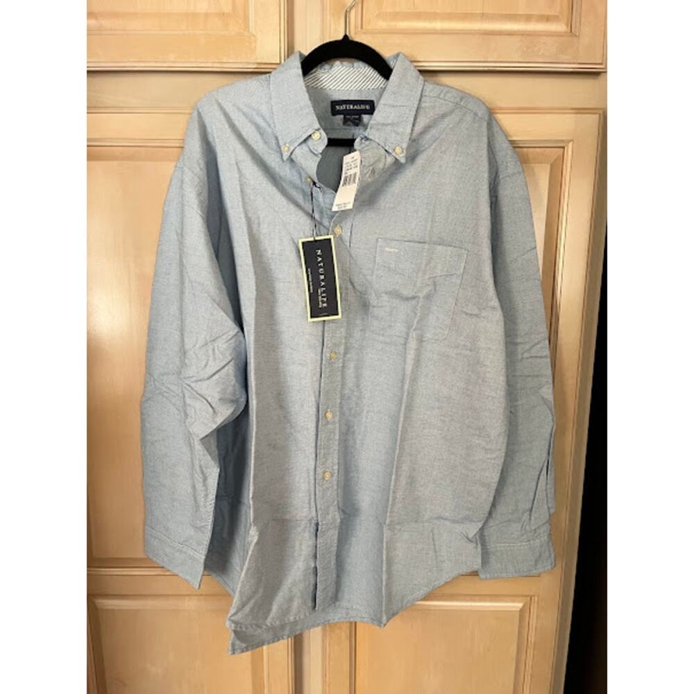 NWT Natural Life Shirt Cotton Blue White Small Check Button Down Sz L